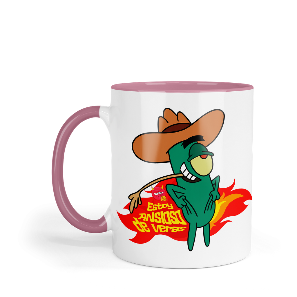 Taza Fondo Y Asa De Color Rosa LK872. Meme ranchera norteña Bob Esponja
