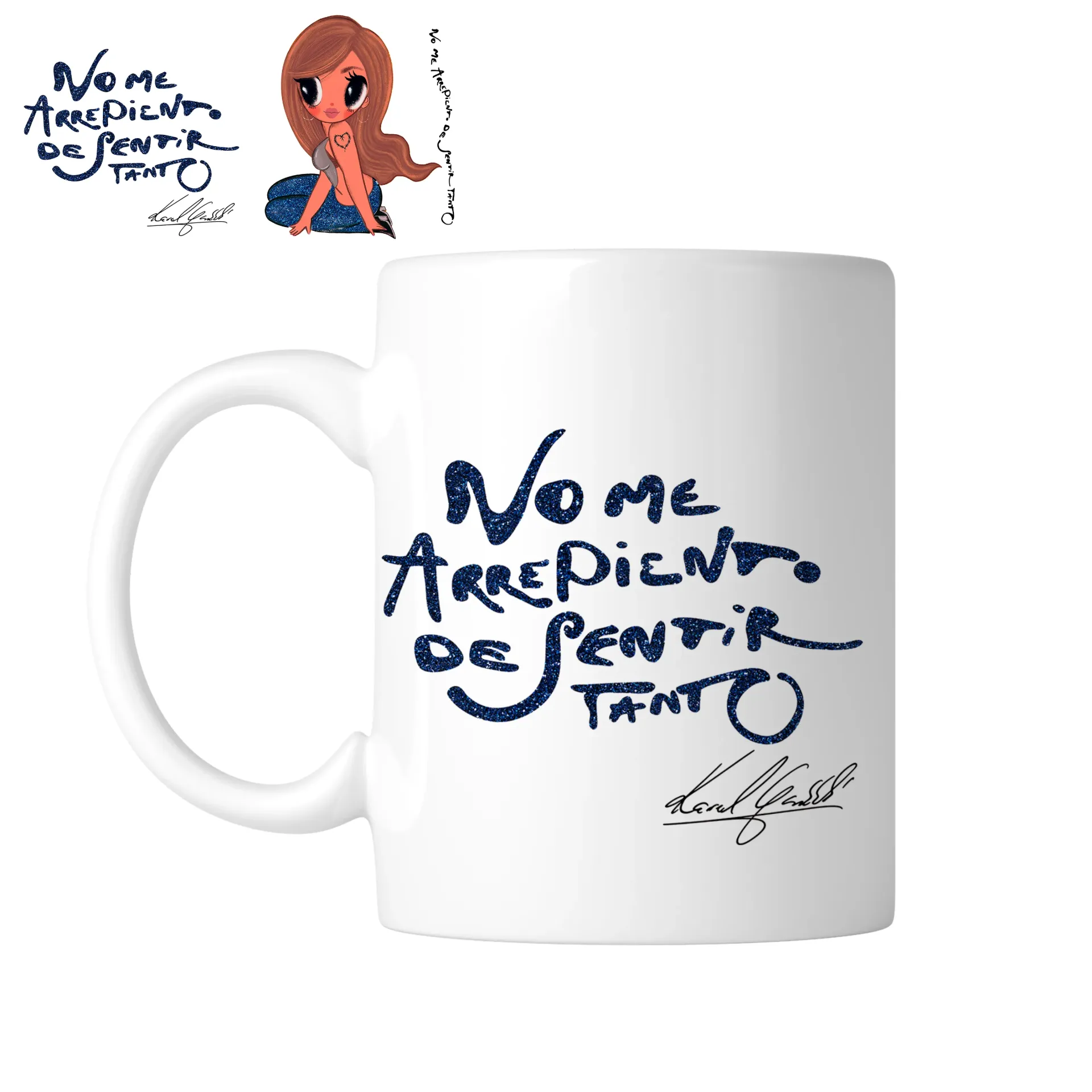 Taza 11 Oz LK994. Karol G. No me arrepiento de sentir tanto (Con nombre)