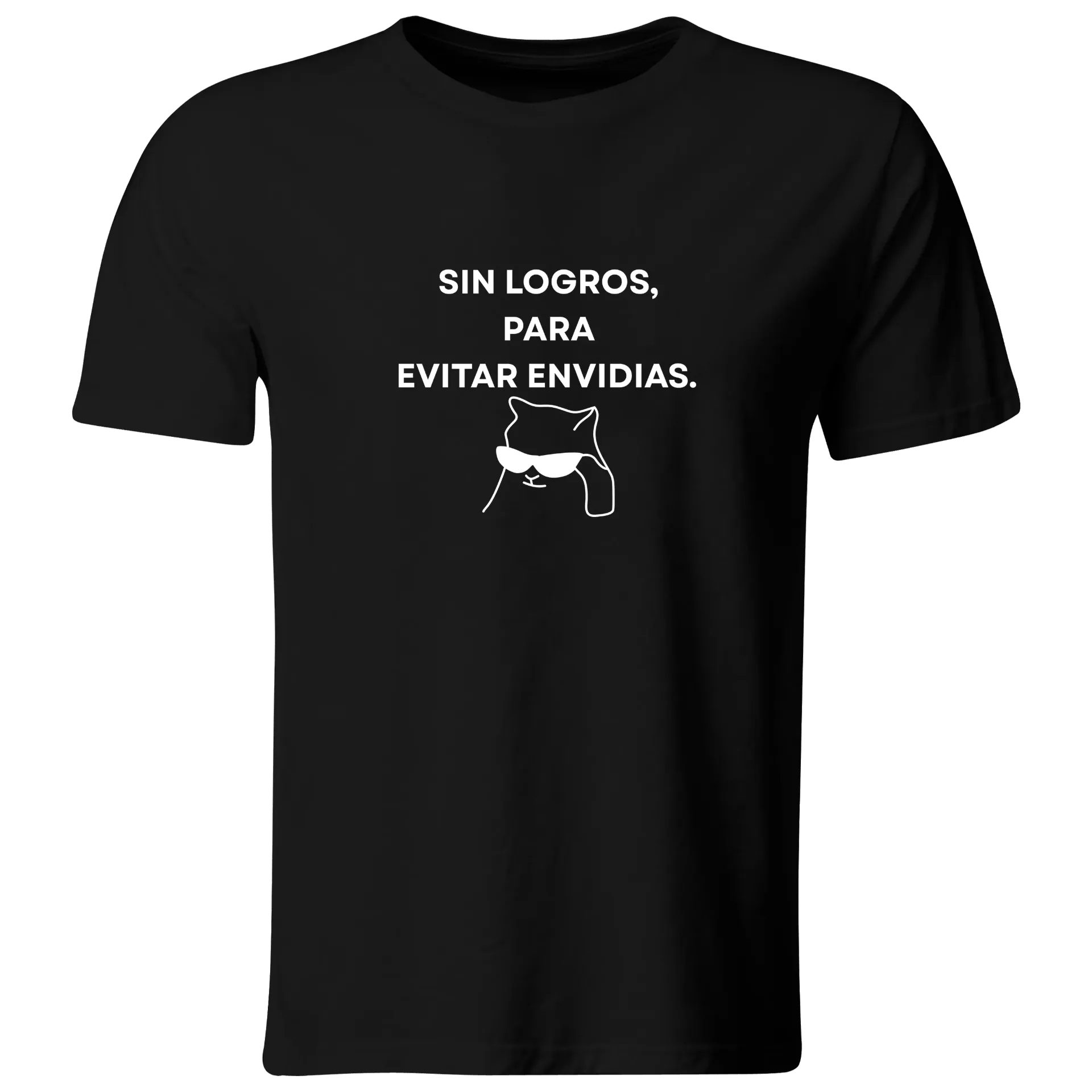 Playera Lk1009. Frase meme: Sin logros, para evitar envidias. (Recto​, Negro​)