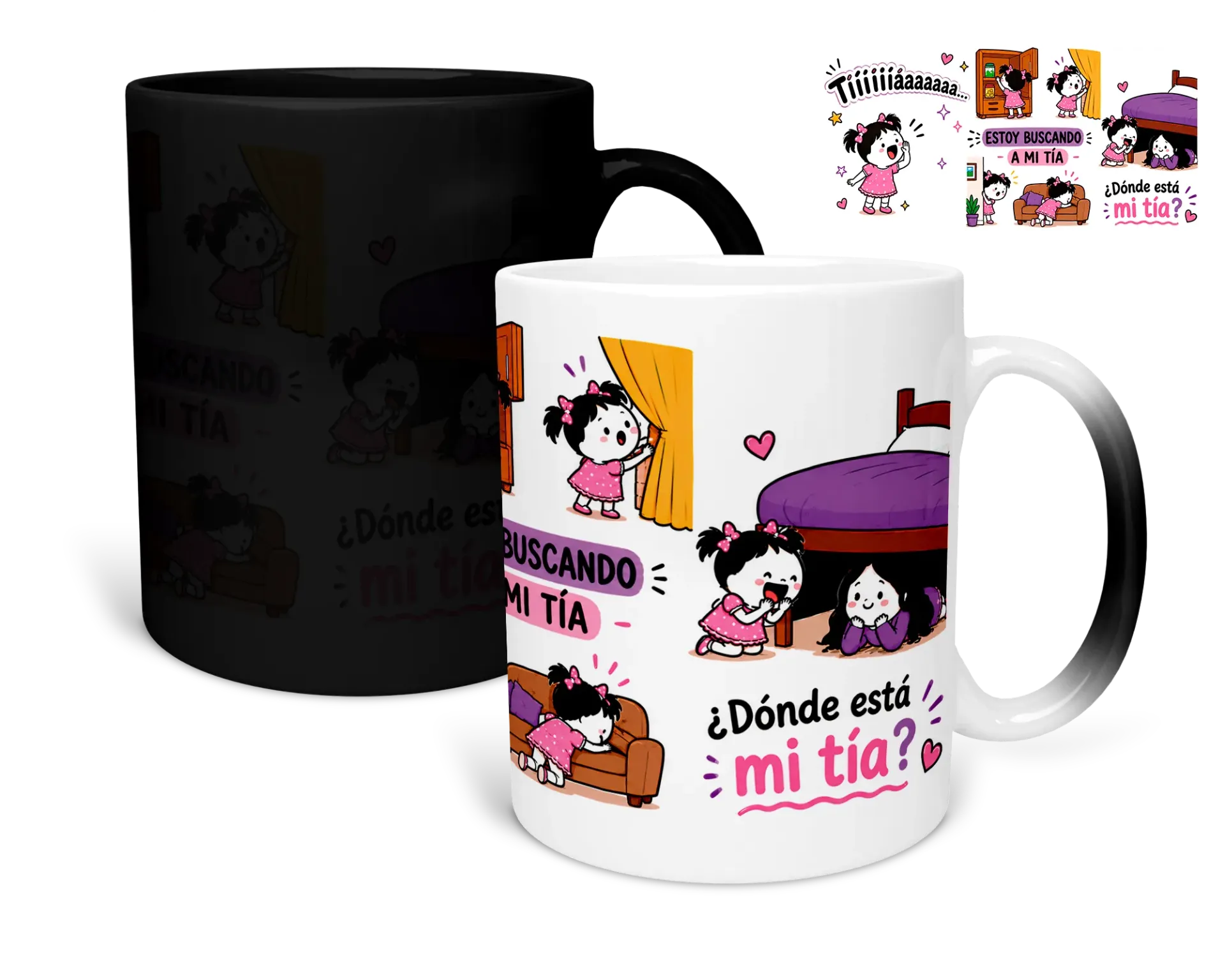 Taza mágica 11 Oz LK1182. La taza de la tía con la frase viral "¿Dónde está mi tíaaaa?"