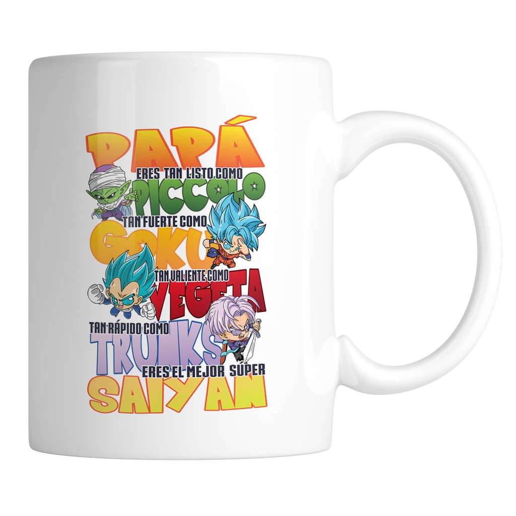 Taza papá Saiyan (Fondo color blanco, Con nombre)