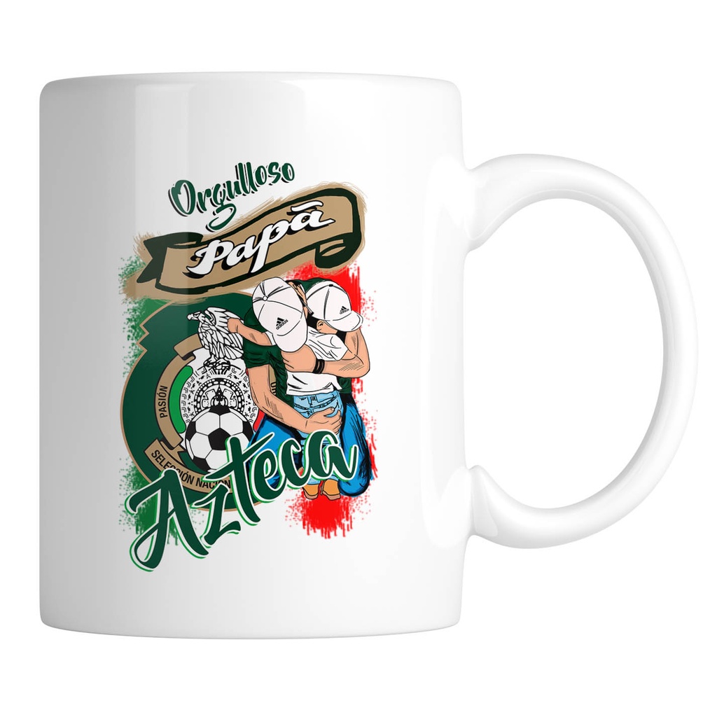 Taza papá Azteca (Fondo color blanco, Con nombre)