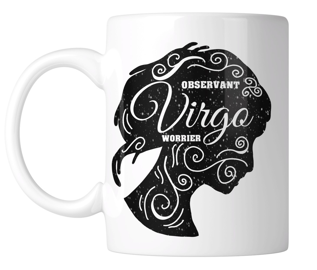 Taza signo zodiacal Virgo (Fondo color blanco, Con nombre)