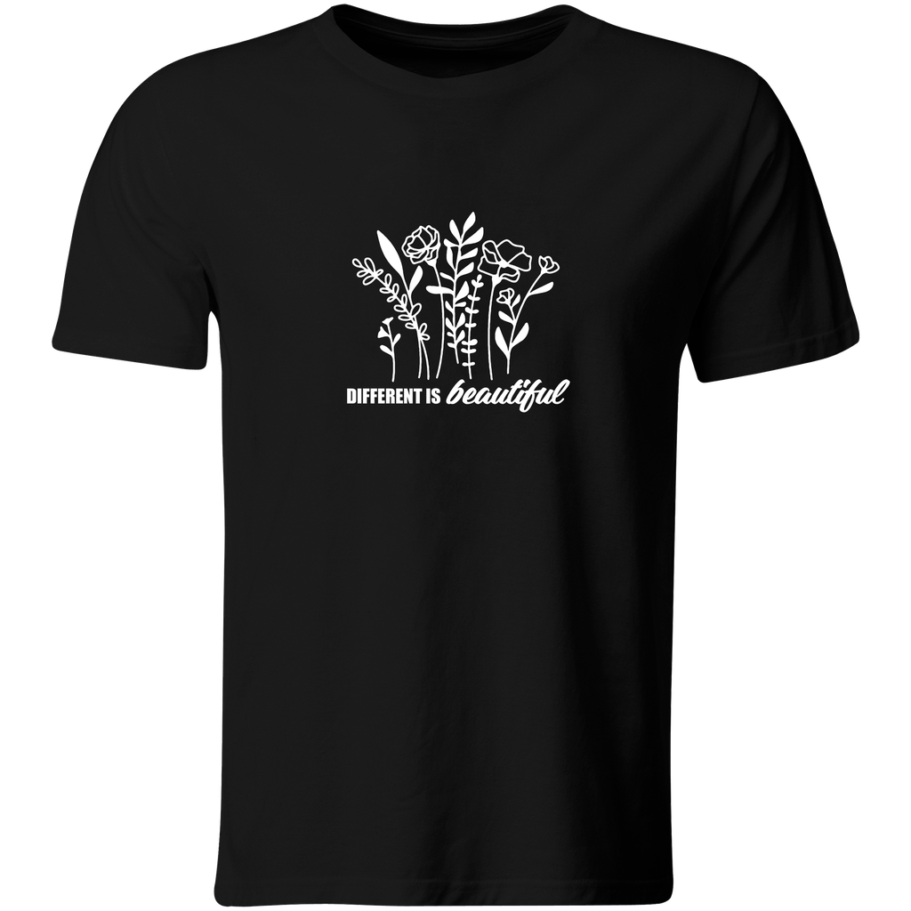 Playera Color Ic5. diferent is beautiful. amor proprio (Recto​, Negro​, Blanco)