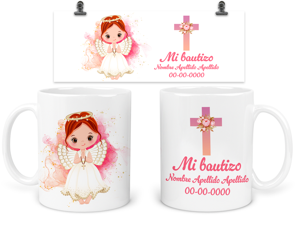 Taza para recuerdo de bautizo niña ángel. TBA1