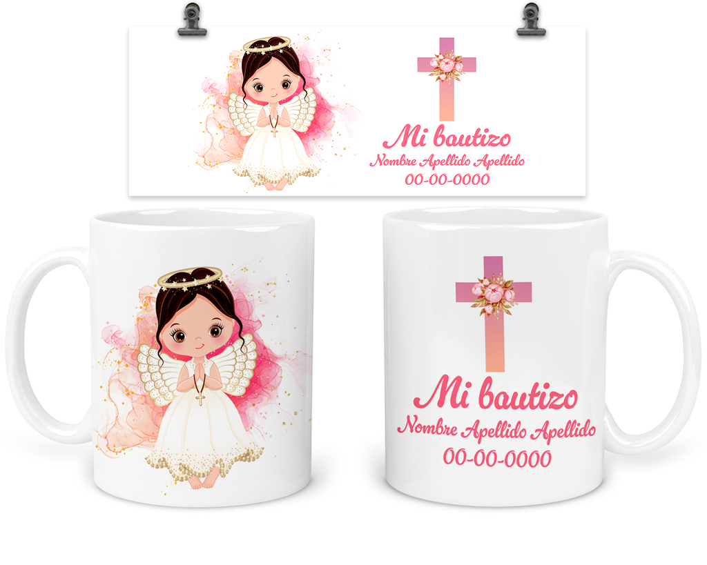 Taza para recuerdo de bautizo niña ángel. TBA2