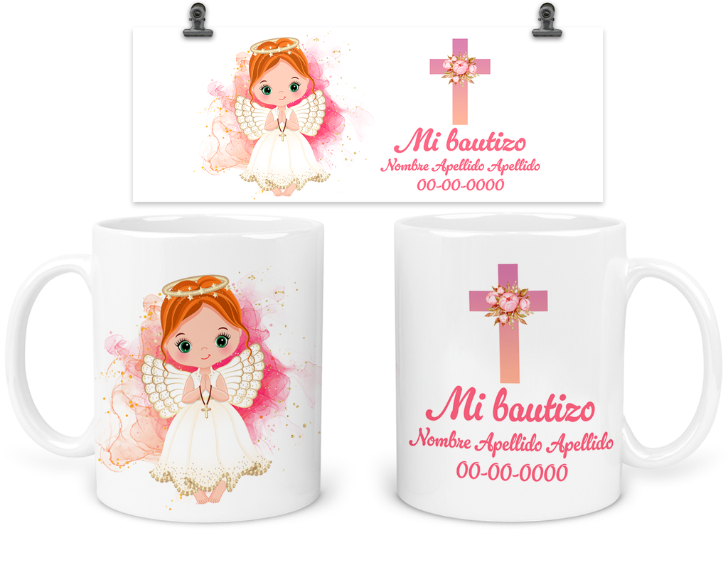 Taza para recuerdo de bautizo niña ángel. TBA4