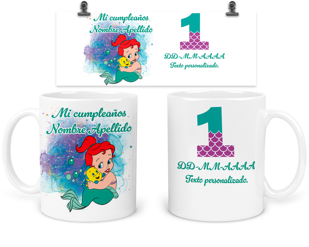 Taza Para Recuerdo De cumpleaños TRC1. fiesta sirena