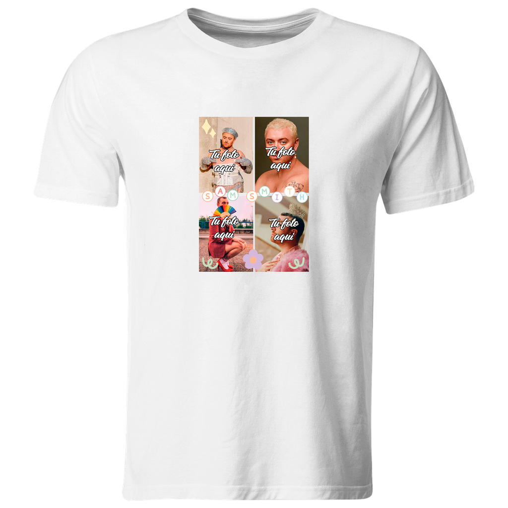 Playera Individual Lk656. Sam Smith personalizada c/ 4 fotos de tu elección 