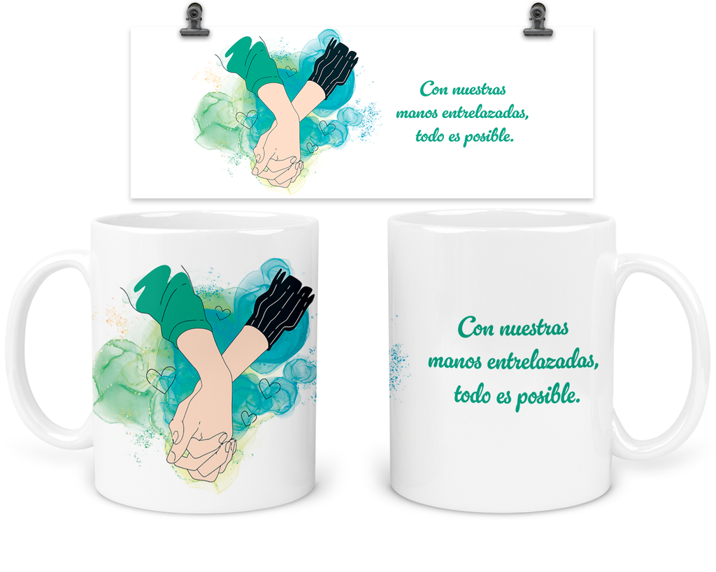 Taza 11 Oz Tapp7. Dúo De Tazas Aniversario: manos entrelazadas