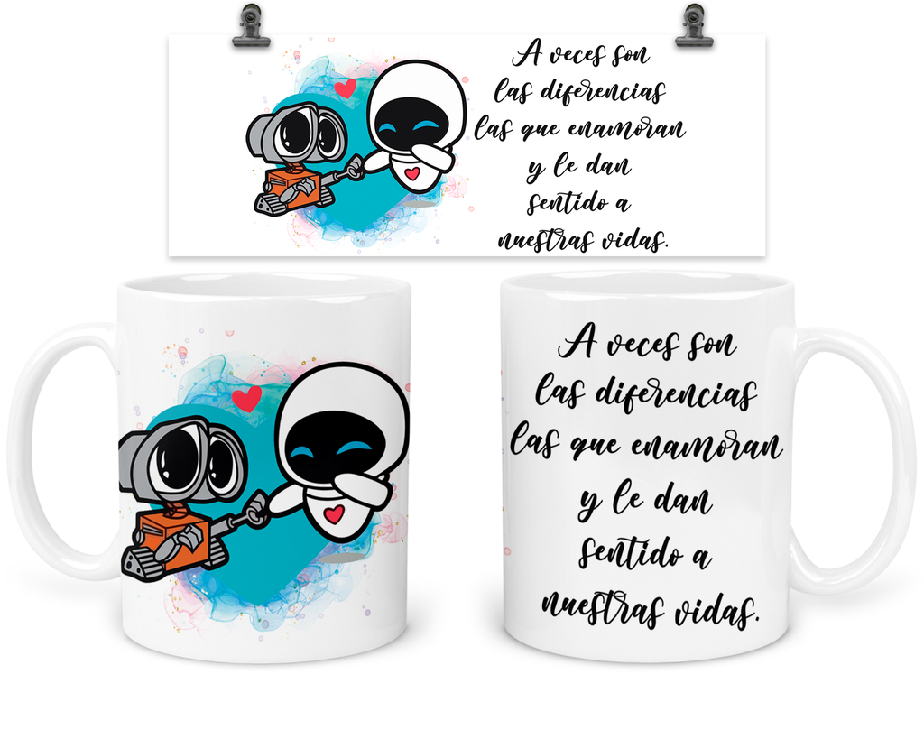 Taza 11 Oz Tapp10. Dúo De Tazas Aniversario: eva y wall-e