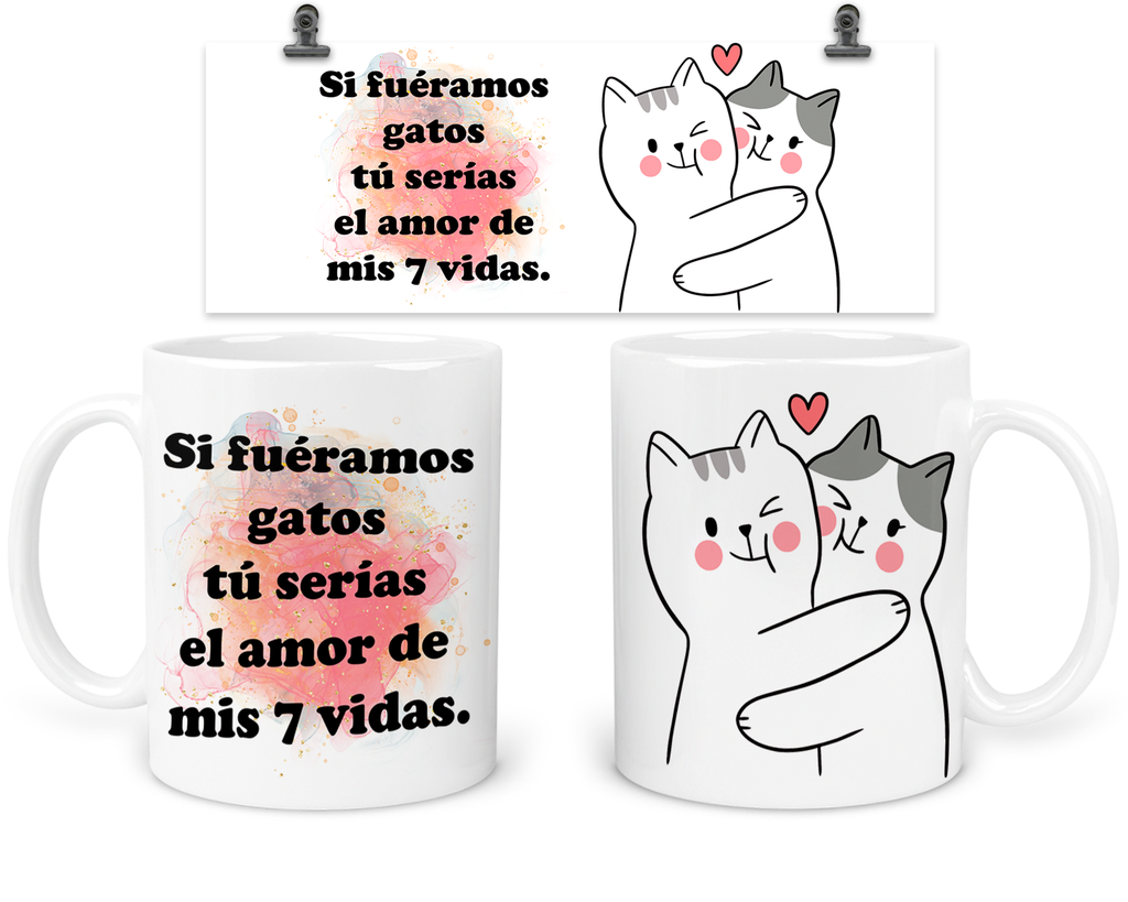 Taza 11 Oz Tapp12. Dúo De Tazas Aniversario: gatos 7 vidas