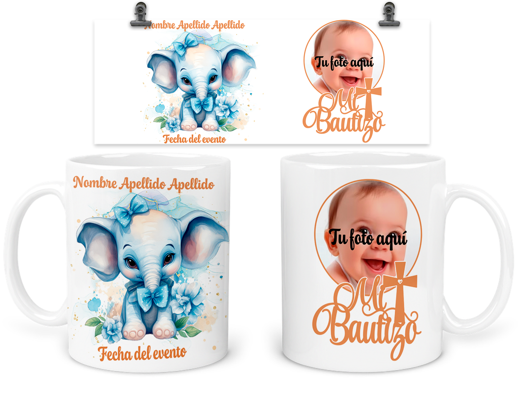Taza Personalizada Para Bautizo Tba23. Invitados elefante