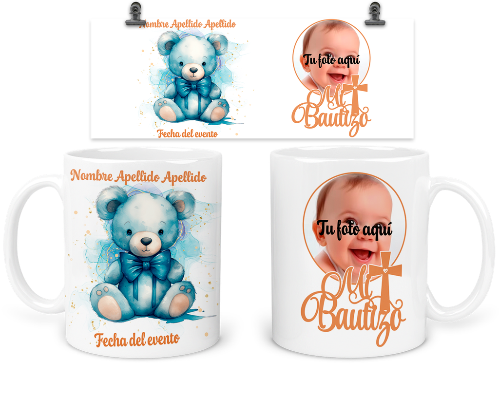 Taza Personalizada Para Bautizo Tba25. Invitados Oso