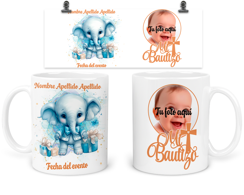 Taza Personalizada Para Bautizo Tba29. Invitados Elefante