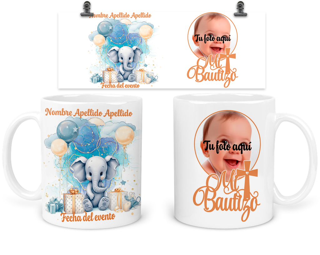 Taza Personalizada Para Bautizo Tba37. Invitados elefante