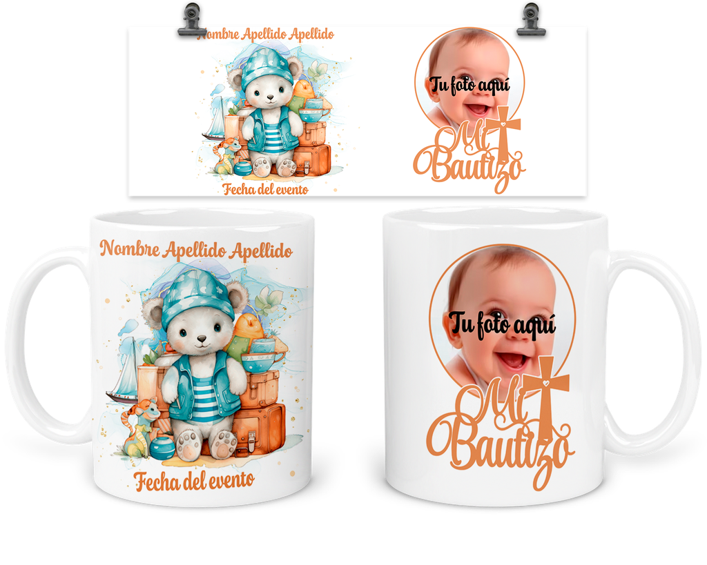 Taza Personalizada Para Bautizo Tba39. Invitados Oso
