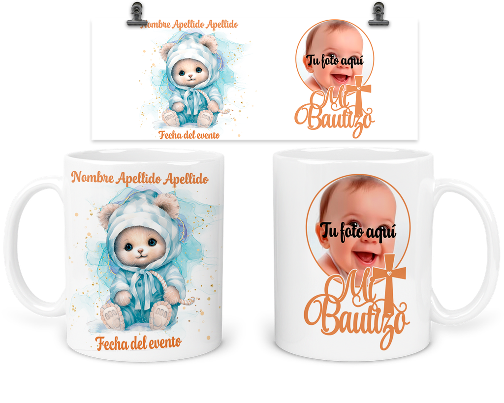 Taza Personalizada Para Bautizo Tba40. Invitados Gatito