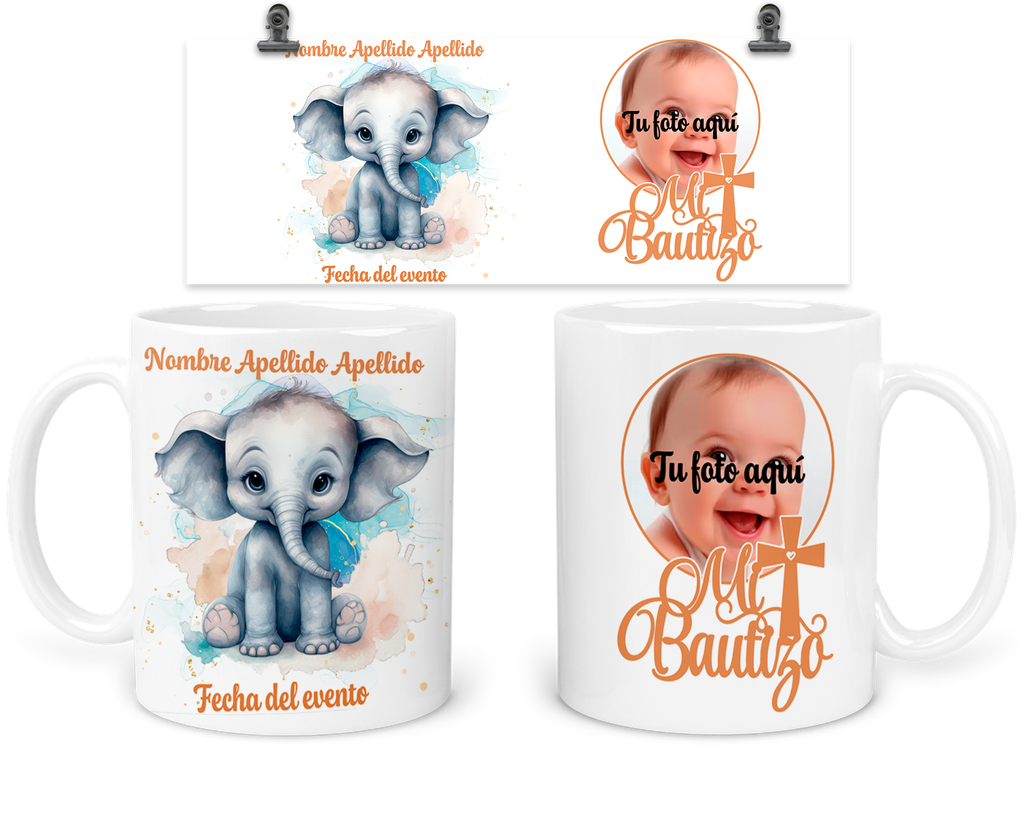 Taza Personalizada Para Bautizo Tba42. Invitados elefante