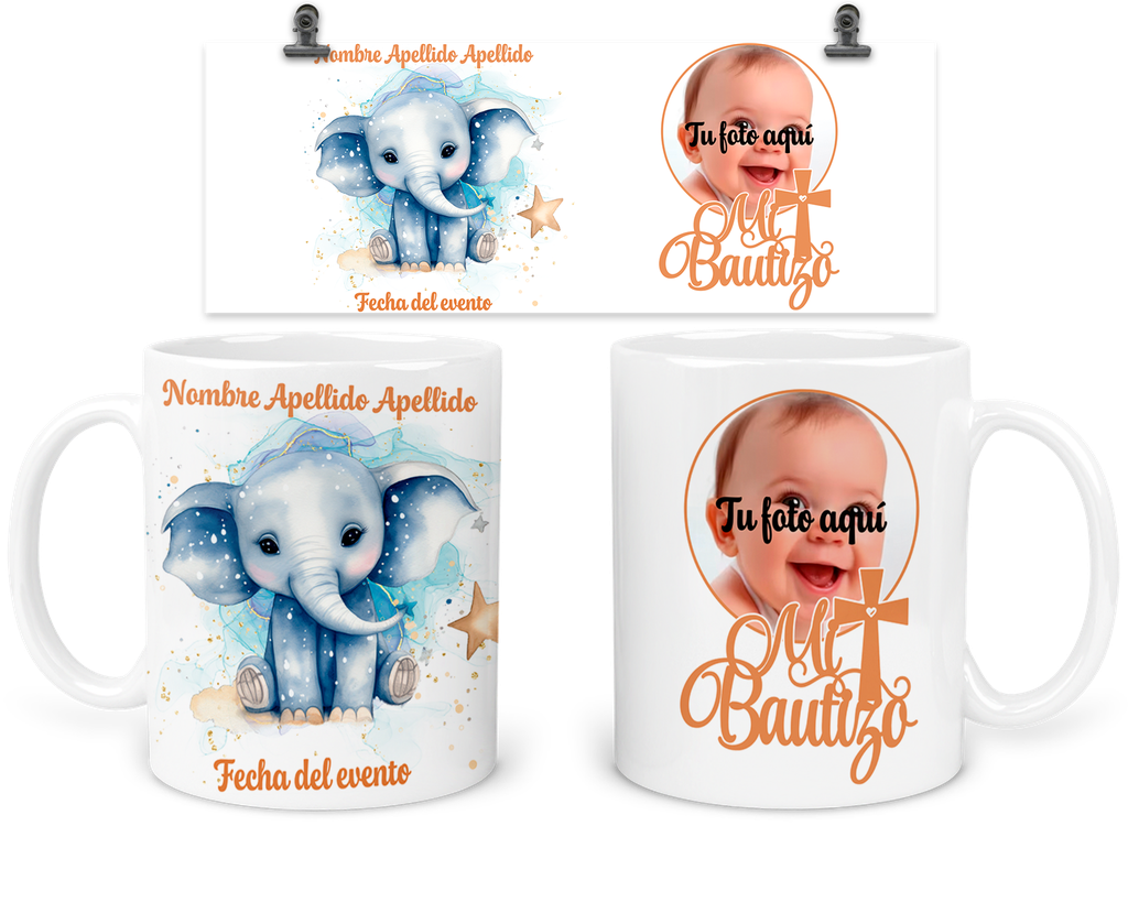 Taza Personalizada Para Bautizo Tba43. Invitados Elefante