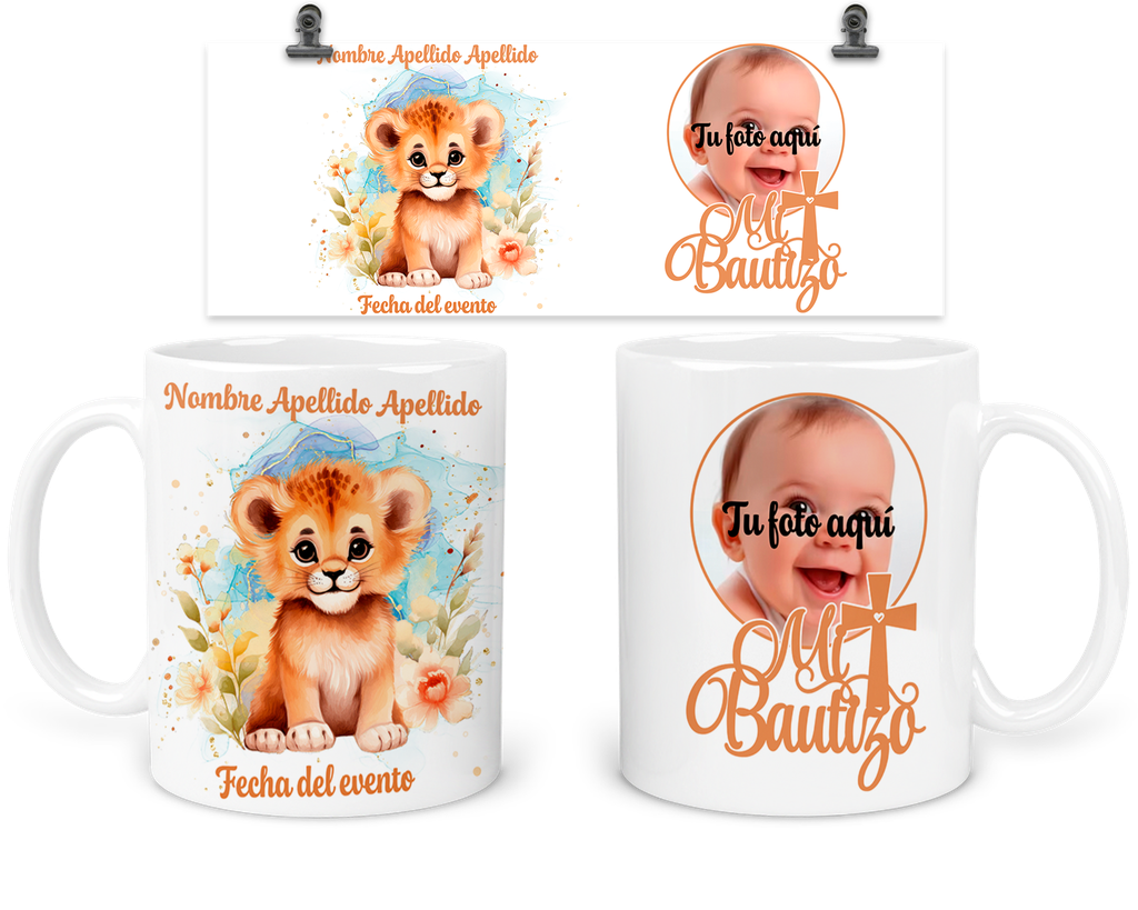 Taza Personalizada Para Bautizo Tba44. Invitados Leon