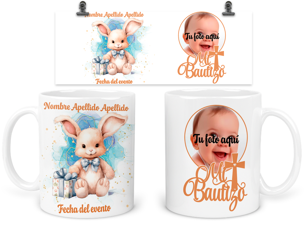Taza Personalizada Para Bautizo Tba48. Invitados Conejo