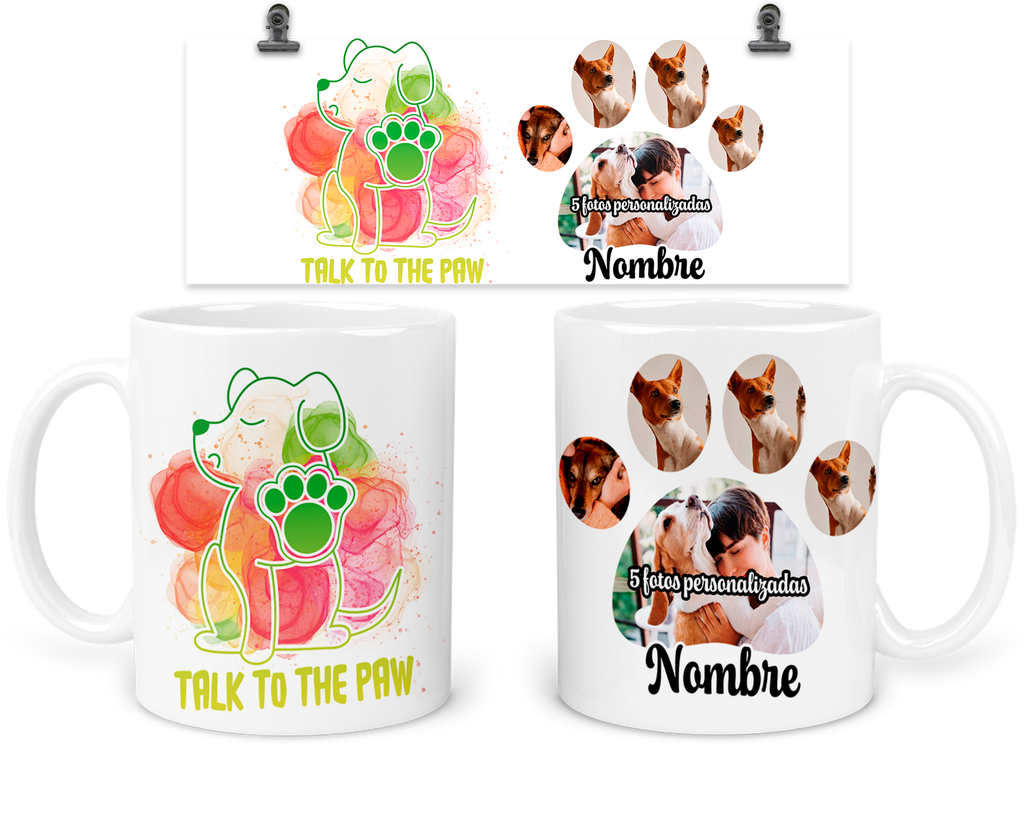 Taza 11 Oz Tph7. Personalizada 5 Fotos. Perro "Habla con la pata"