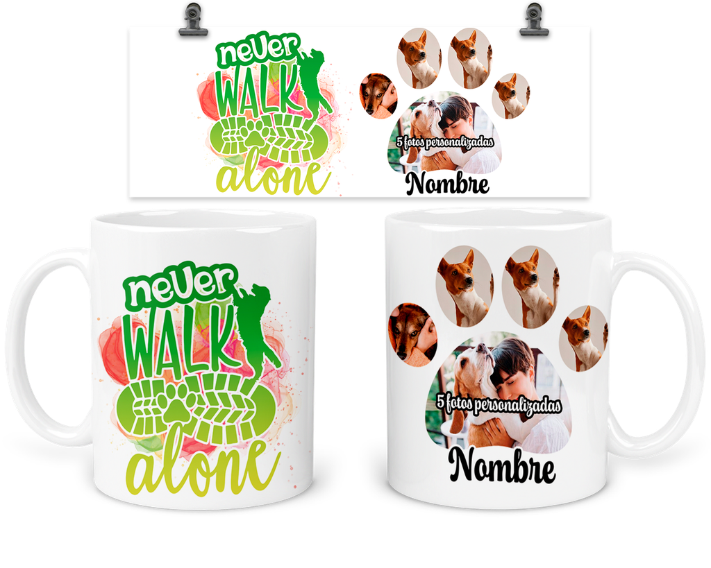 Taza 11 Oz Tph8. Personalizada. Perro "nunca caminare solo"