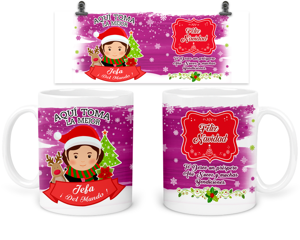 Taza 11 Oz Tan39. Navidad Intercambio. Aquí Toma: Jefa