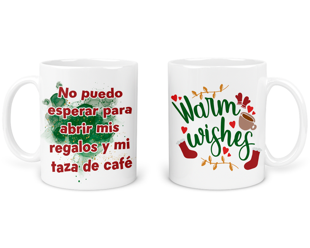 Taza 11 Oz Tan52. Navidad Intercambio. Abrir regalos... café