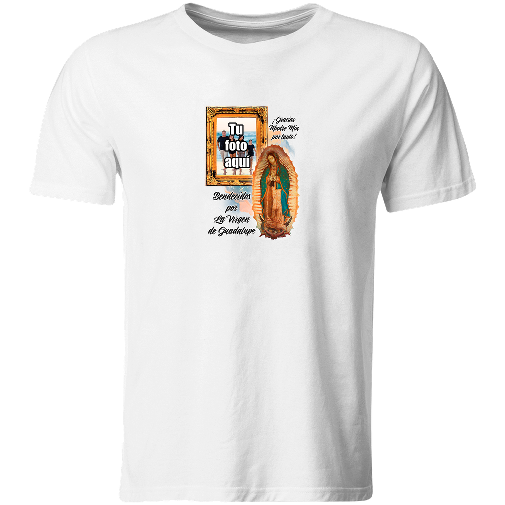 Playera religiosa Rg32. personalizada con foto familiar + Virgen de Guadalupe