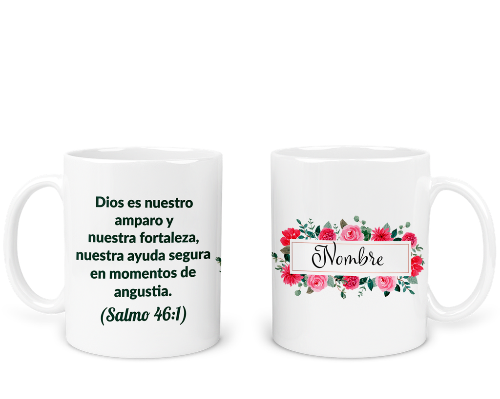 Taza 11 Oz Ts17. Frase religiosa cristina catolica Dios es nuestro amparo. Personaliza con nombre