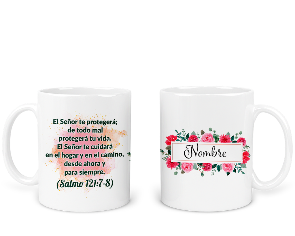 Taza 11 Oz Ts18. Frase religiosa cristina catolica El señor te protegerá. Personaliza con nombre