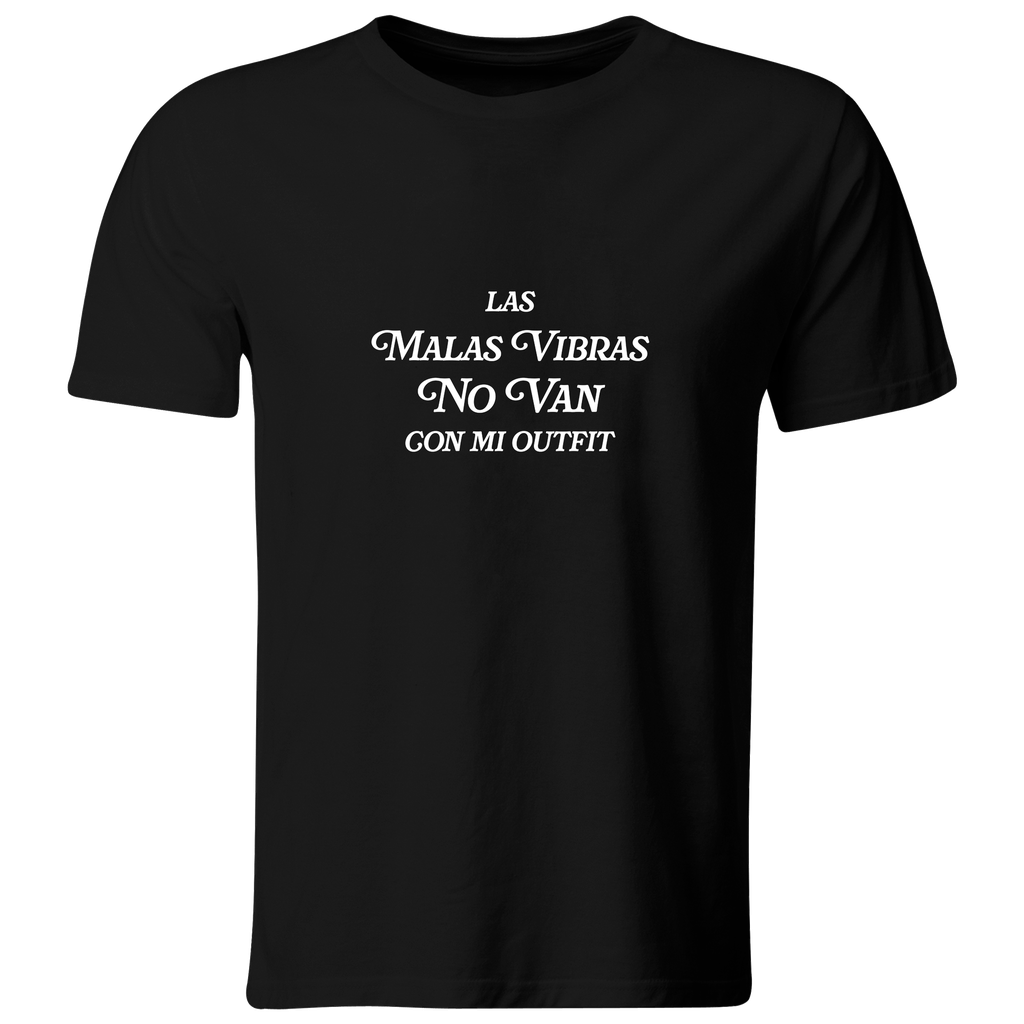 Playera Color lk749. Frase positiva. Las malas vibras no van con mi outfit