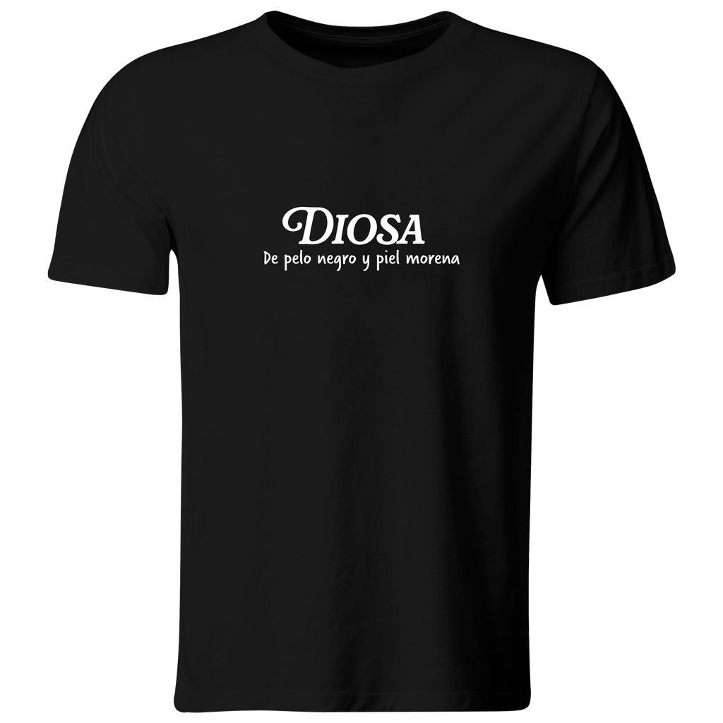 Playera Color lk751. Frase positiva. Diosa de pelo negro y piel morena