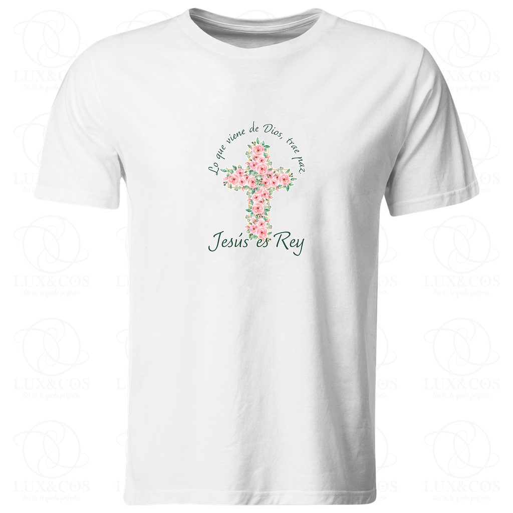 Playera Religiosa Rg52. Frase Lo que viene de Dios trae paz
