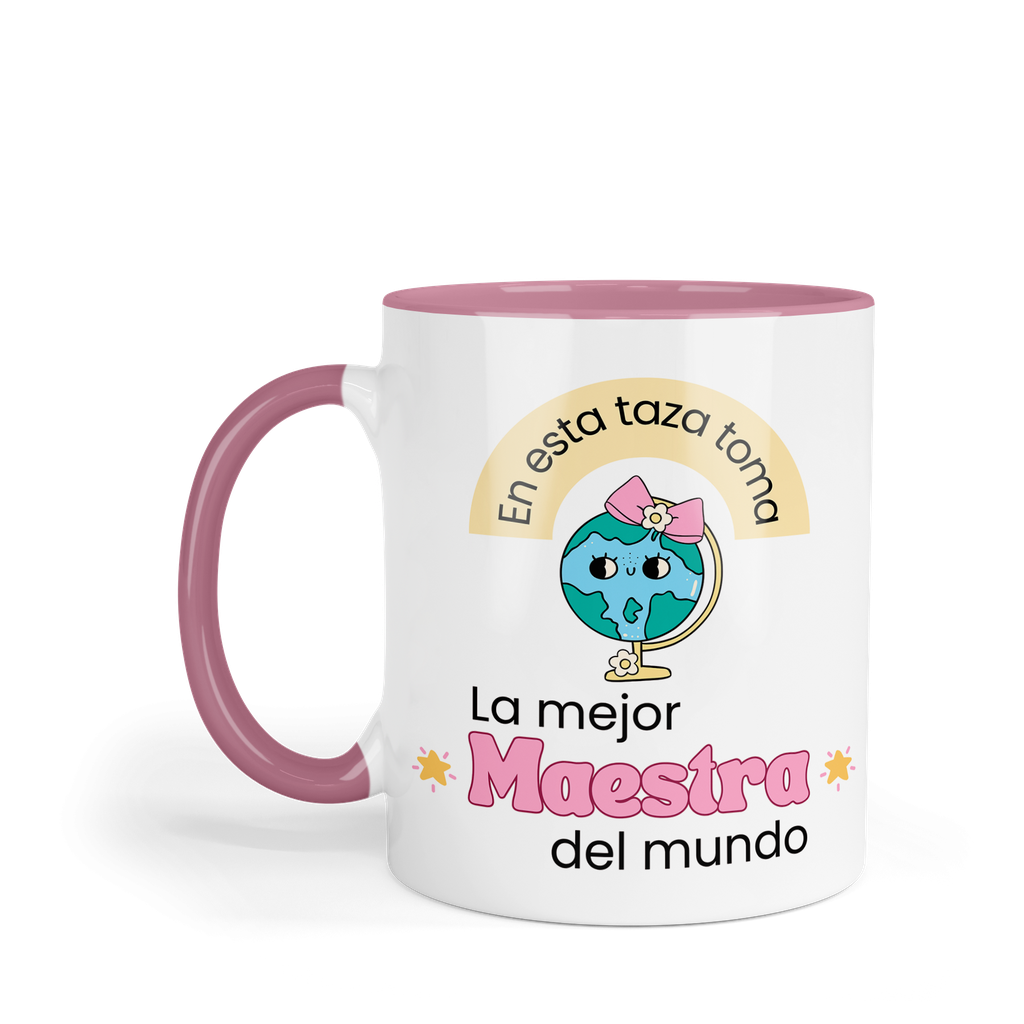 Taza Fondo Rosa Tpm37. En esta taza toma la mejor maestra del mundo