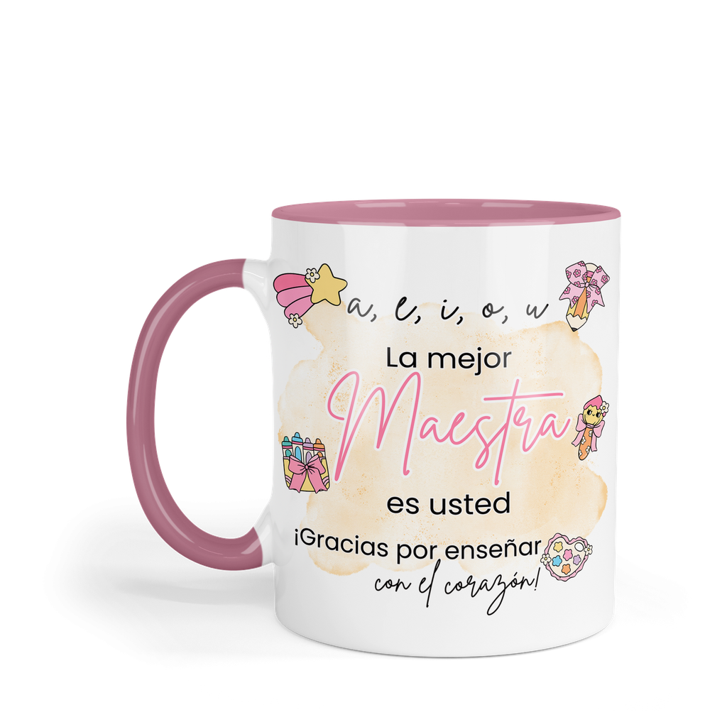 Taza Fondo Rosa Tpm41. La mejor  maestra es usted