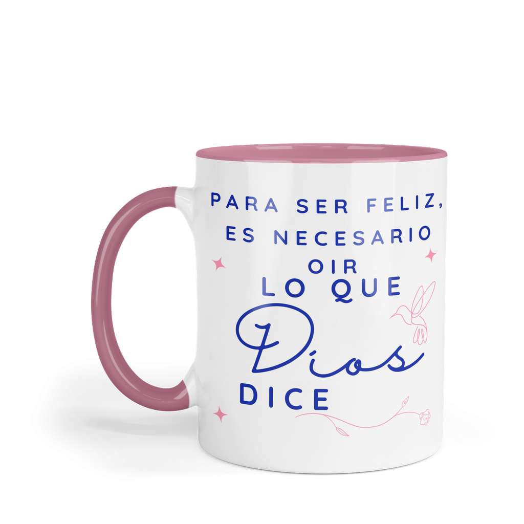 Taza fondo y asa de color FC29. Frase Cristiana Religiosa