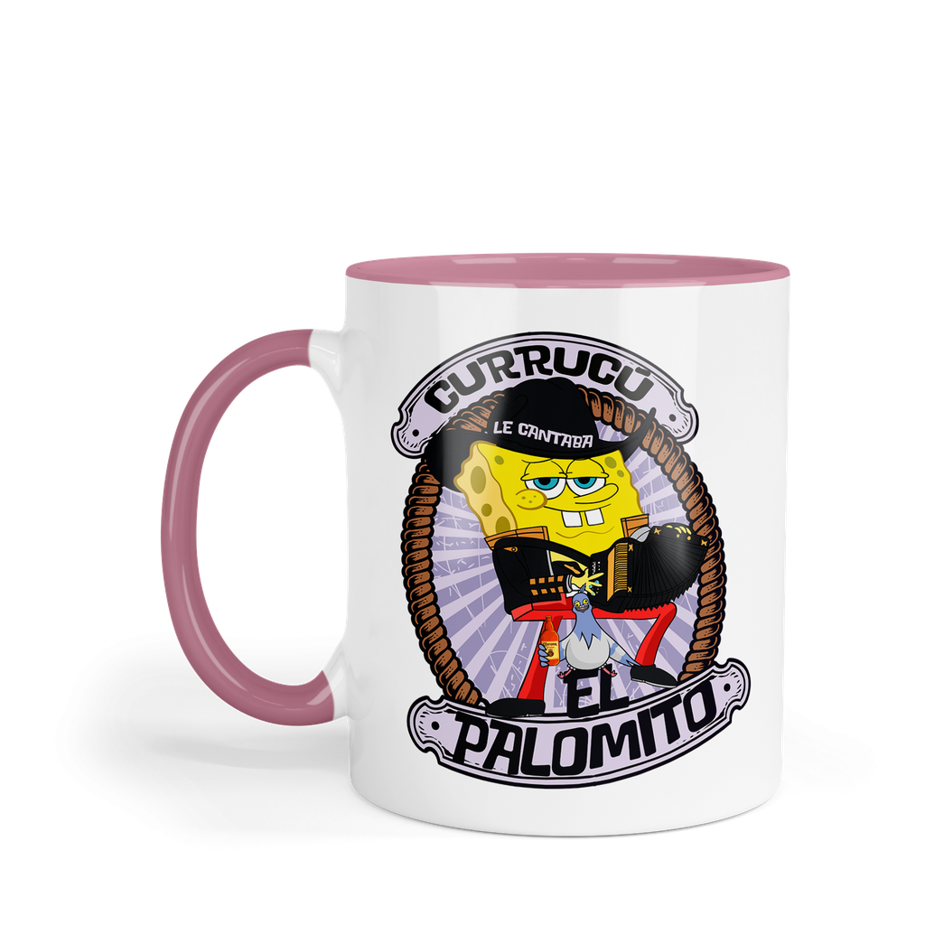 Taza Fondo Y Asa De Color Rosa LK863. Meme ranchera norteña Bob Esponja